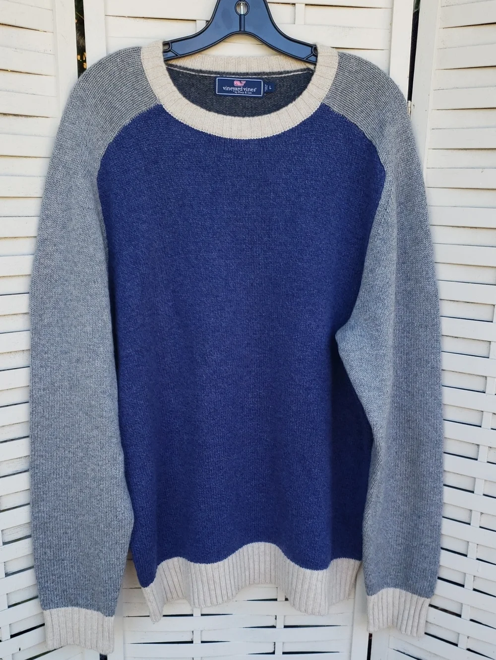 Vineyard Vines Blue and Light Gray Colorblock Crewneck Sweater Size L